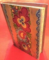 Régi CCCP orosz égetett, vésett festett könyv alakú fiókos fa díszdoboz képek szerint 18 x 28 x 7 cm