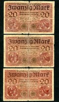 Németország 1918 20 Márka 3db