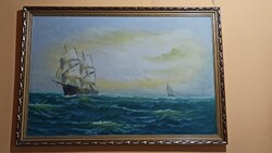 Hajós festmény "tengeren" 60 x 80 cm