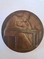 RITKA! NAGY MÉRETŰ!!! 23 CM-ES BECK Ö. FÜLÖP(1873-1945)MIKES KELEMEN BRONZ PLAKETT NYUGAT 1908 KÖRÜL