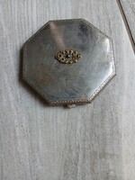 Nyolcszögű szép régi acél tükrös pudrié (8,8 cm)