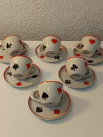 !Ritka PÉCSI Zsolnay kávéskészlet – 6 személyes, kártyamintás (pik, kőr, treff, káró)
