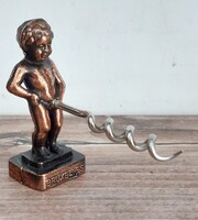 Vintage réz erotikus dugóhúzó, a Bruxelles Manneken Pis szobor alapján