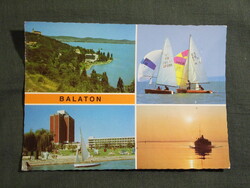 Képeslap,Balaton,mozaik,Balatonfüred,Tihany,vitorlás hajó látkép részlet,1988-