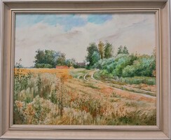 Egri Tibor:Nyár Pusztaszeren, a kép keret nélkül 40x50 cm, kerettel 53x63 cm.