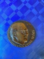 Dr Krompecher István 70 éves bronz plakett 10 cm.