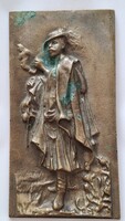 Magyar juhász , pásztor bronz dombormű , plakett 19,5 x 10,2 cm