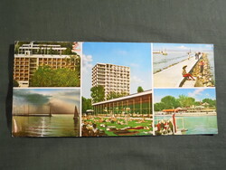 Képeslap,Balaton,Siófok,mozaik,szálló,kikötő,vitorlás hajó látkép,részlet,1968-