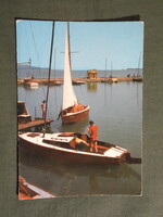 Képeslap,Balaton,móló,kikötő,vitorlás hajó látkép,részlet,1978-