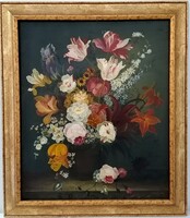 Szőllősi Lídia: Virágcsendélet, képméret 60x50 cm keretezett méret 71x61 cm