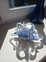 Murano technikájú kézműves üveg – kék-sárga asztalközép, szalvétatartó vagy borítéktartó funkcióval