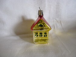 RÉGI ÜVEG KARÁCSONYFADÍSZ - SZÍNES HÁZIKÓ!