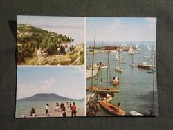 Képeslap,Balaton,mozaik,Tihany,Badacsony,móló,kikötő,vitorlás hajó látkép,részlet,1978-