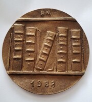 Borsos Miklós bonz kisplasztika emlék plakett MTA Könytára új épületének avatására készült 1988.