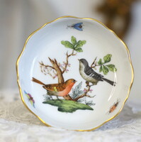 Herendi Rotschild madaras porcelán gyűrűtartó, talpas kis tál