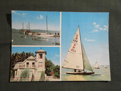 Képeslap,Balaton mozaik,Balatonlelle,móló,kikötő,vitorlás hajó,üdülő látkép,részlet,1978-