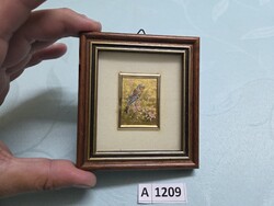 A1209 Aranyozott kép Madárka a cseresznyefán 9x10, 3x4 cm
