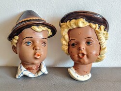 Árt Deco 1940 jelzett Adolf Prischl kerámia fej pár ALKUDHATÓ