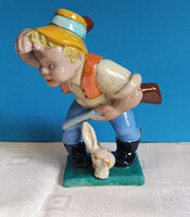 Art Deco Komlós Stüszi Vadász Nyúllal Kerámia Figura 23 cm