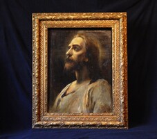 Nagyméretű "Jézus Pilátus előtt"  80x60 cm-es antik olajfestmény szép és tekintélyes keretben