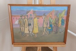 Miklós István remek életkép festménye 52x38 cm kerettel