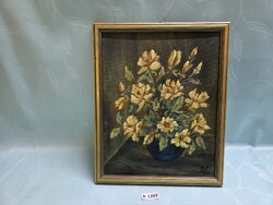 A1203 Virágok vázában csendélet olaj fa 26x32 cm