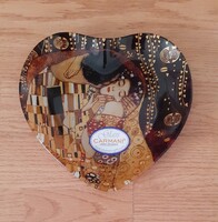 Klimt 'A csók' mintájú, szív formájú üveg tányér, dísztányér, kínáló (ÚJ)