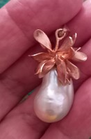 Kézmüves Valódi Tenyésztett Gyöngy 925 Ezust 14K Medál