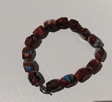 Szép csillogó napkő millefiori berakásos szemekből készített karkötő karlánc ezüst kapcsolóval
