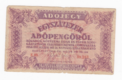 Adójegy Egyszázezer Adópengőről - sorszámozott 1946-ból