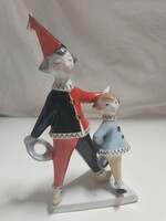 Hollóházi bohóc pár porcelán figura, nipp