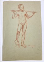 Bardócz Árpád (1882-1938): Férfi akt tanulmányrajz, grafitrajz, 1908