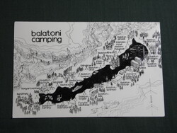 Képeslap,Balaton térképes,Balatoni kempingek látkép,részlet,1975-