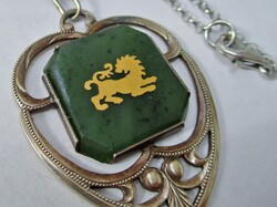 Gyönyörű antik orosz fo kutyás jade védelmi amulett ezüstmedál lánccal