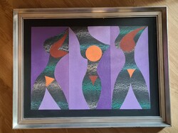 Dombay Győző: három grácia, vegyes technika farost lemezen igényes ezüst színű fakeretben