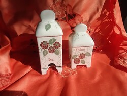 Teázó készlet: porcelán teafilter tartó és cukortartó
