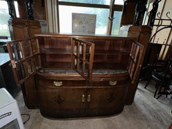 Empire–art deco stílusú antik tálalószekrény / szekrény kariatidákkal és eredeti márványlappal