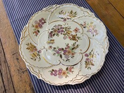 Zsolnay pillangómintás nagyméretű dísz tányér, pillangó mintás falitányér tál