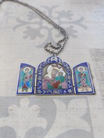 19sz Antik Orosz, zománcozott ezüst, ikon medál