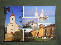Képeslap,Balaton mozaik,Vonyarcvashegy,Keszthely,vitorlás hajó,komp látkép,részlet,1988-