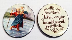 Szent Kristóf: Az utasok, vándorok, hajósok védőszentje. Tűzzománc medál