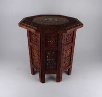 1W184 Keleti intarziás nyolcszögletű tea fa kisasztal lerakó asztal 40 cm