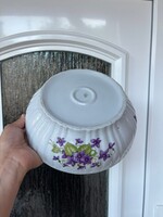 Gyönyörű porcelán ibolyás Zsolnay tál pogácsás virágos levesestál pörköltes pogácsástál porcelán