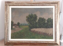 Püspöky Mihály festmény kis tanya 80x64 cm kerettel