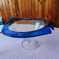 Bohémia cseh üveg, talpas asztalközép,  kínáló, gyümölcsös tál