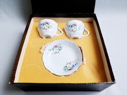 Régi Aquincumi porcelán 2 személyes kávés készlet csésze és tálka eredeti díszdobozban