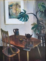 Id. Keleti Jenő (1920 - 1998)  Enteriőr c. Képcsarnokos festménye Eredeti Garanciával!