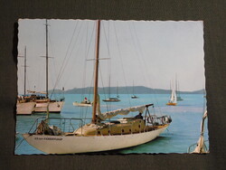 Képeslap,Balaton part,kikötő,vitorlás hajó látkép,részlet,1970-