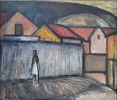 Szlávik Lajos (1922 - 1997)  Falun c. Képcsarnokos festménye Eredeti Garanciával!