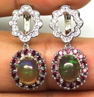 Valodi Fekete opal Gránát 925 Ezust Fülbevalò